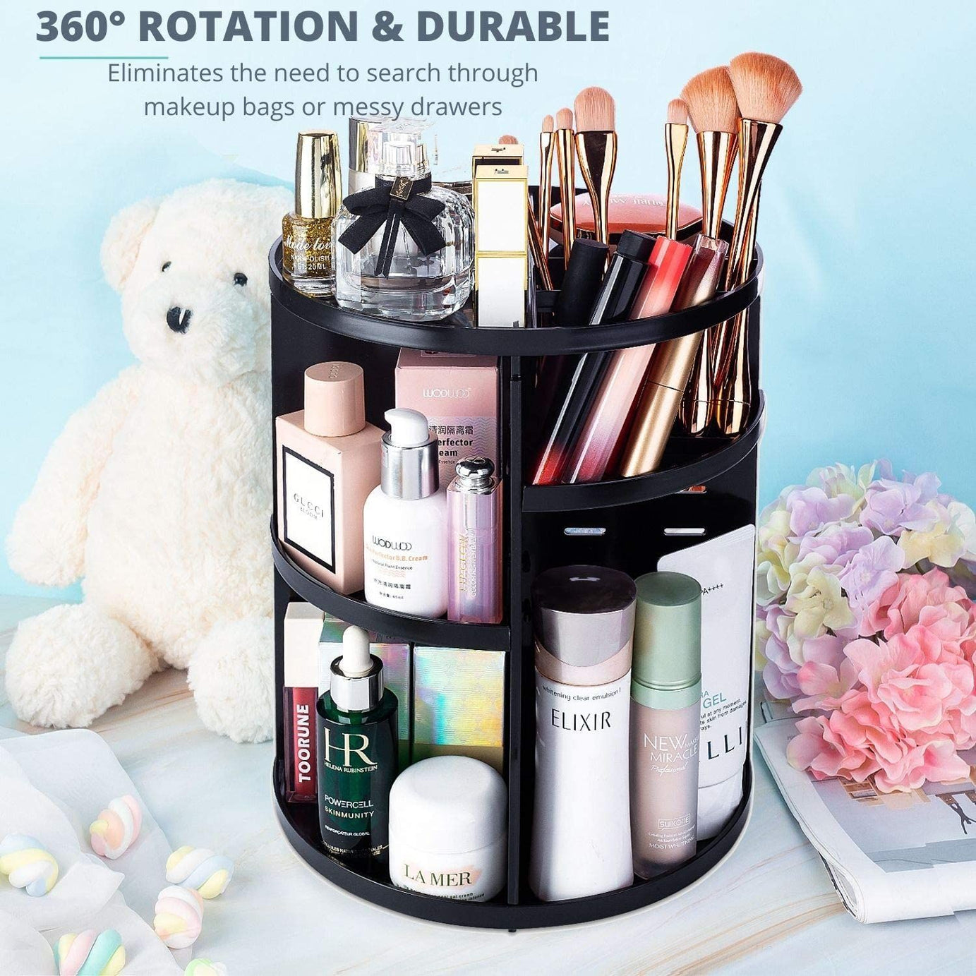 Cosmetics Makeup Organizer 3D Rotating 360 Degree Spinning Moving Make up Storage Rack Adjustable Assembly Skin Care Holder Bathroom Display Case - Oshi.pk - Buy & Sell Online