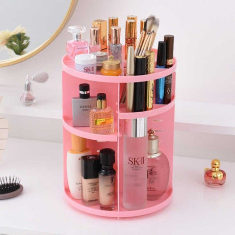 Cosmetics Makeup Organizer 3D Rotating 360 Degree Spinning Moving Make up Storage Rack Adjustable Assembly Skin Care Holder Bathroom Display Case - Oshi.pk - Buy & Sell Online