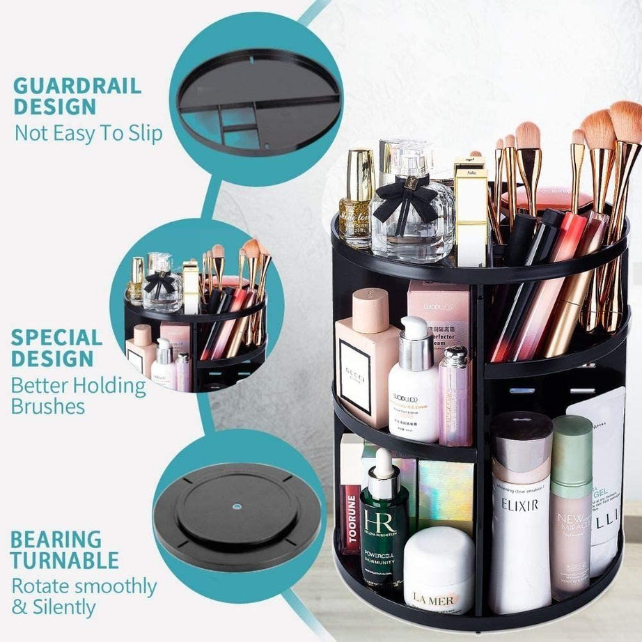 Cosmetics Makeup Organizer 3D Rotating 360 Degree Spinning Moving Make up Storage Rack Adjustable Assembly Skin Care Holder Bathroom Display Case - Oshi.pk - Buy & Sell Online