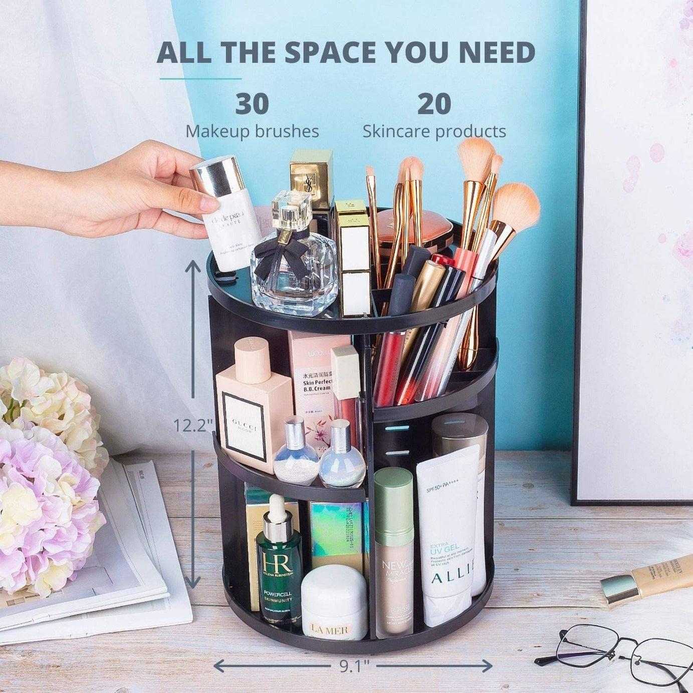 Cosmetics Makeup Organizer 3D Rotating 360 Degree Spinning Moving Make up Storage Rack Adjustable Assembly Skin Care Holder Bathroom Display Case - Oshi.pk - Buy & Sell Online