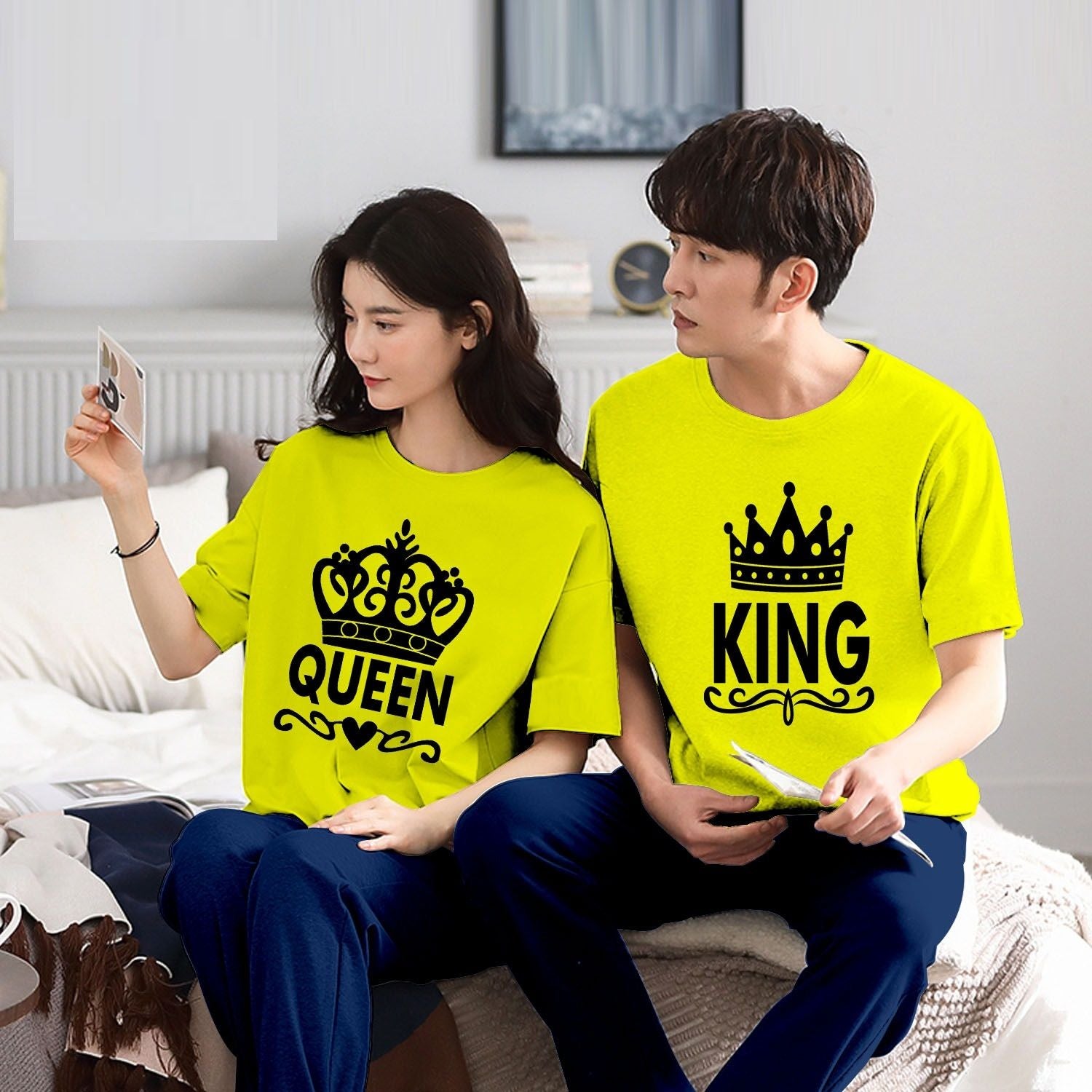 Couple King Queen Tshirt Pajama Half Sleeves Night Dress By Hk Oufits - Oshi.pk - Buy & Sell Online