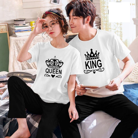 Couple King Queen Tshirt Pajama Half Sleeves Night Dress By Hk Oufits - Oshi.pk - Buy & Sell Online