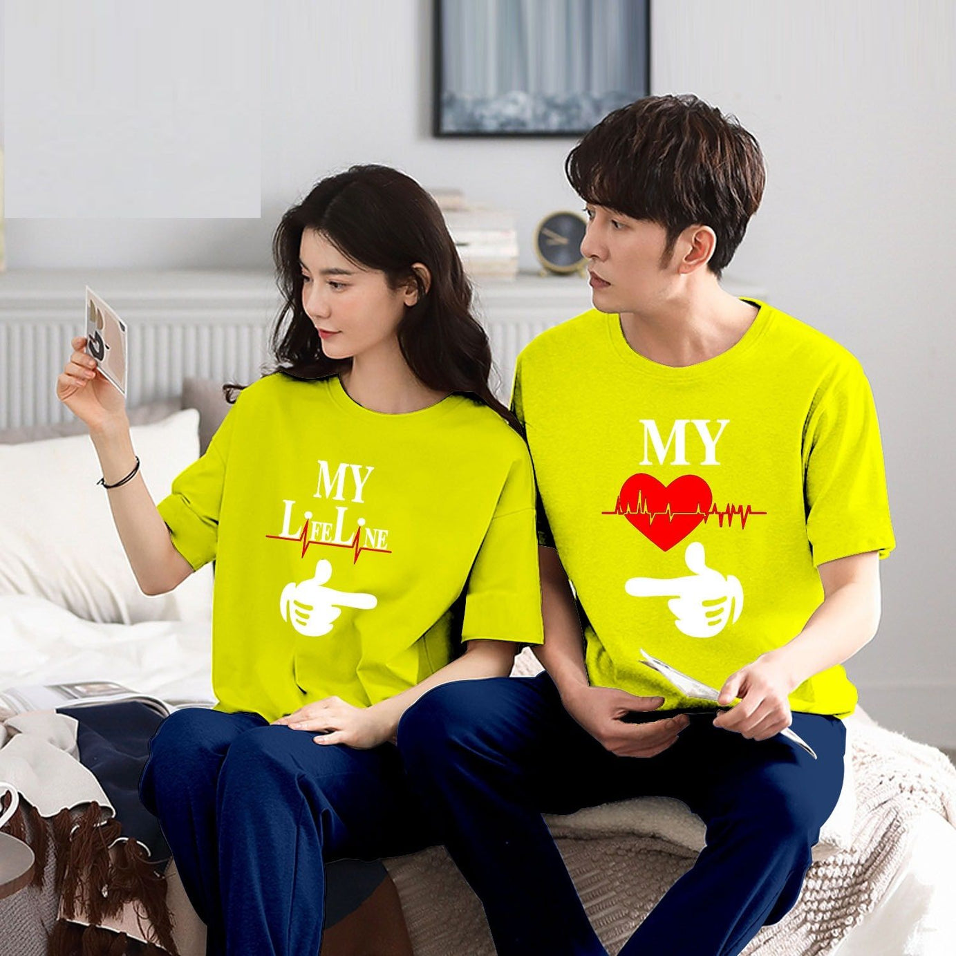 Couple My Life Line Tshirt Pajama Half Sleeves Night Dress By Hk Oufits - Oshi.pk - Buy & Sell Online