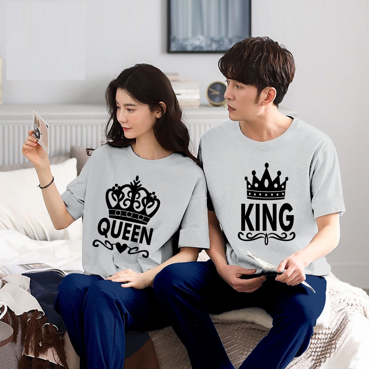 Couple King Queen Tshirt Pajama Half Sleeves Night Dress By Hk Oufits - Oshi.pk - Buy & Sell Online