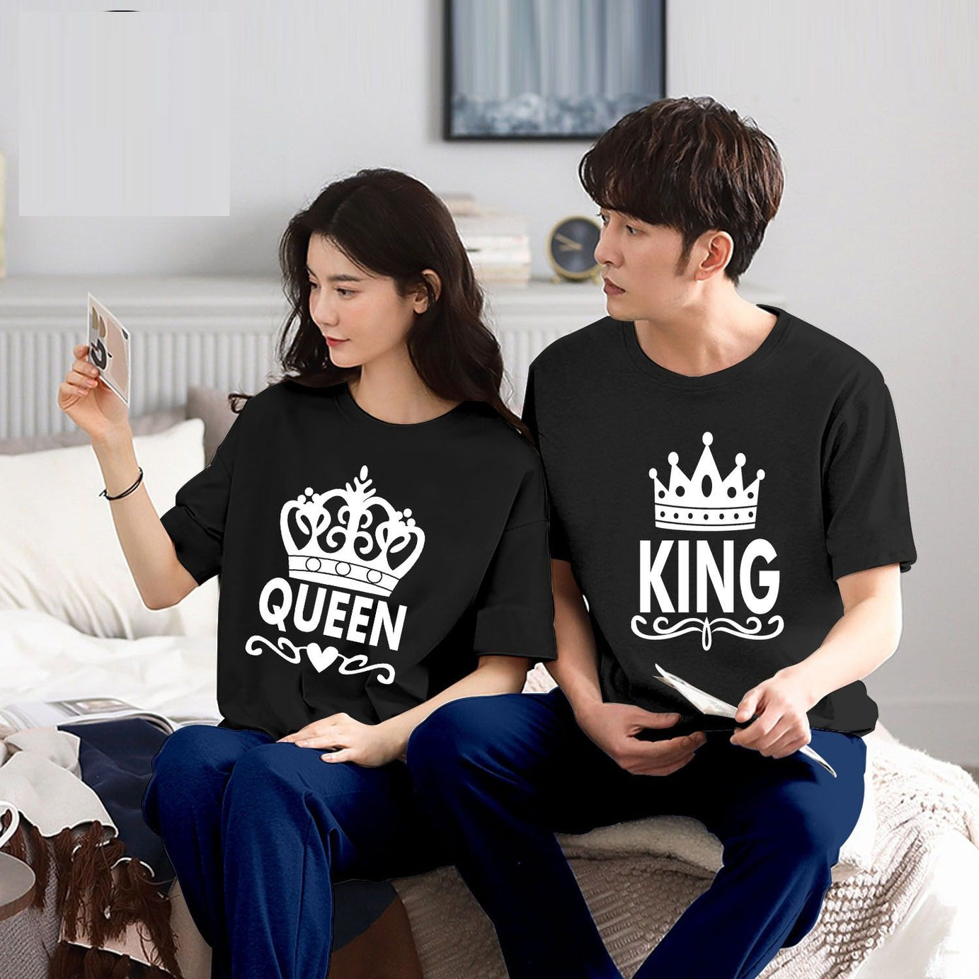 Couple King Queen Tshirt Pajama Half Sleeves Night Dress By Hk Oufits