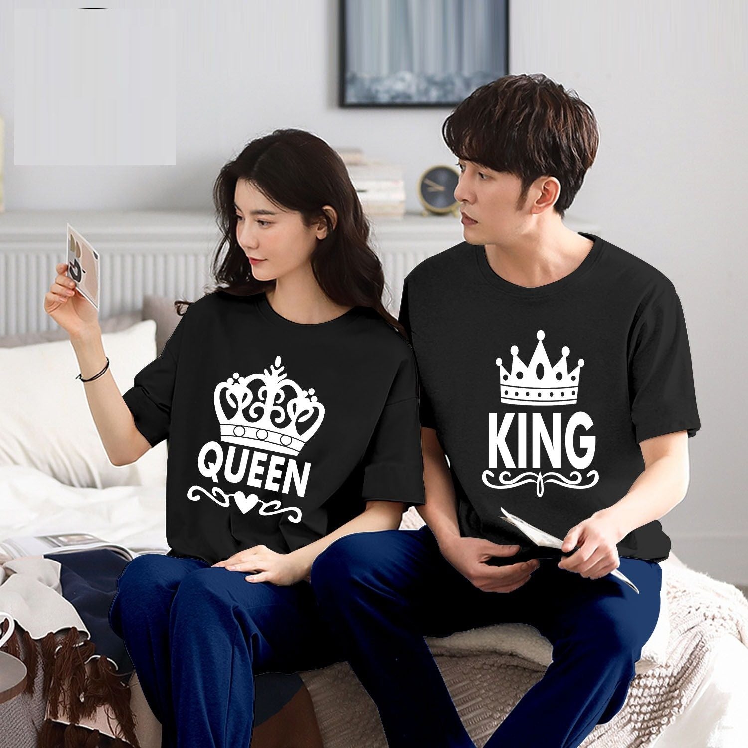 Couple King Queen Tshirt Pajama Half Sleeves Night Dress By Hk Oufits - Oshi.pk - Buy & Sell Online
