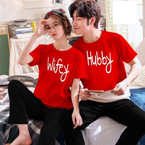 Couple Hubby Wifey Tshirt Pajama Half Sleeves Night Dress By Hk Oufits - Oshi.pk - Buy & Sell Online