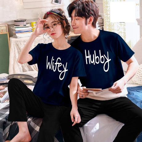 Couple Hubby Wifey Tshirt Pajama Half Sleeves Night Dress By Hk Oufits - Oshi.pk - Buy & Sell Online
