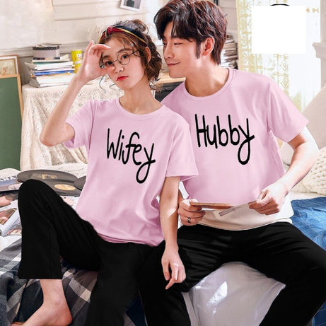 Couple Hubby Wifey Tshirt Pajama Half Sleeves Night Dress By Hk Oufits - Oshi.pk - Buy & Sell Online