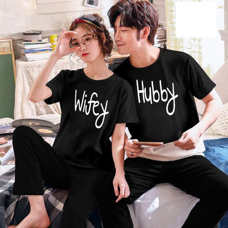 Couple Hubby Wifey Tshirt Pajama Half Sleeves Night Dress By Hk Oufits - Oshi.pk - Buy & Sell Online