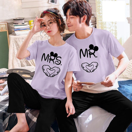 Couple Mr Mrs Tshirt Pajama Half Sleeves Night Dress By Hk Oufits - Oshi.pk - Buy & Sell Online
