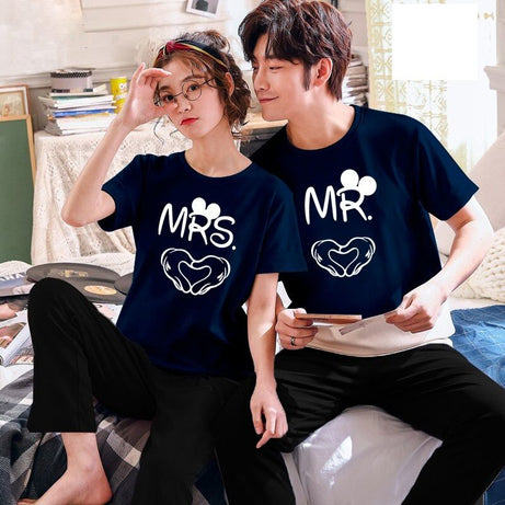 Couple Mr Mrs Tshirt Pajama Half Sleeves Night Dress By Hk Oufits - Oshi.pk - Buy & Sell Online