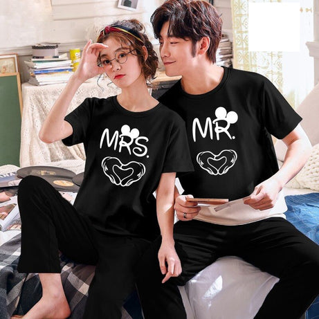 Couple Mr Mrs Tshirt Pajama Half Sleeves Night Dress By Hk Oufits