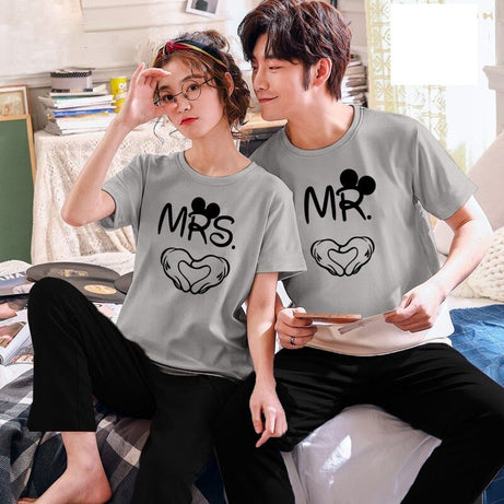 Couple Mr Mrs Tshirt Pajama Half Sleeves Night Dress By Hk Oufits - Oshi.pk - Buy & Sell Online