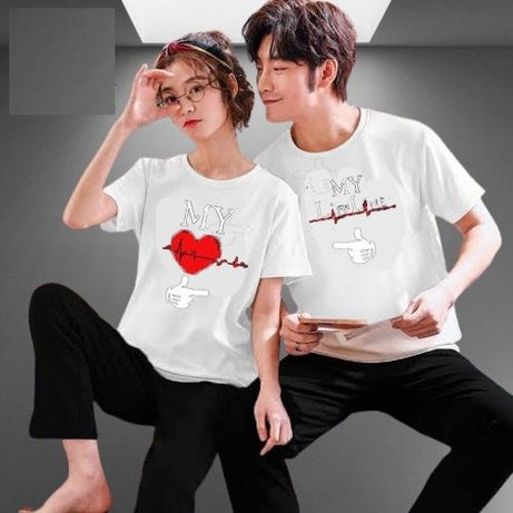 Couple My Life Line Tshirt Pajama Half Sleeves Night Dress By Hk Oufits - Oshi.pk - Buy & Sell Online