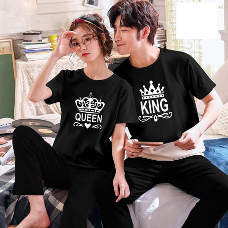 Couple King Queen Tshirt Pajama Half Sleeves Night Dress By Hk Oufits - Oshi.pk - Buy & Sell Online