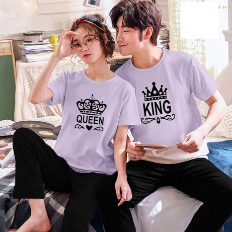 Couple King Queen Tshirt Pajama Half Sleeves Night Dress By Hk Oufits - Oshi.pk - Buy & Sell Online