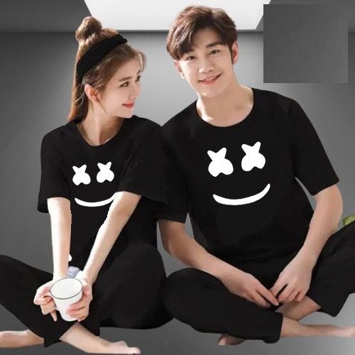 Couple Smile Tshirt Pajama Half Sleeves Night Dress By Hk Oufits - Oshi.pk - Buy & Sell Online