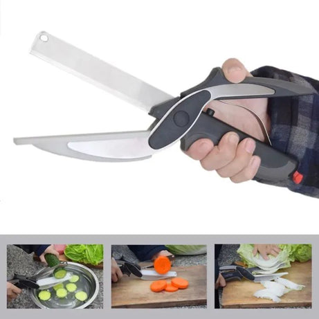 Crockery Mall Multi-Function Clever Scissors Cutter 2 in 1 Knife & Cutting Board Utility Cutter Stainless Steel - Oshi.pk - Buy & Sell Online