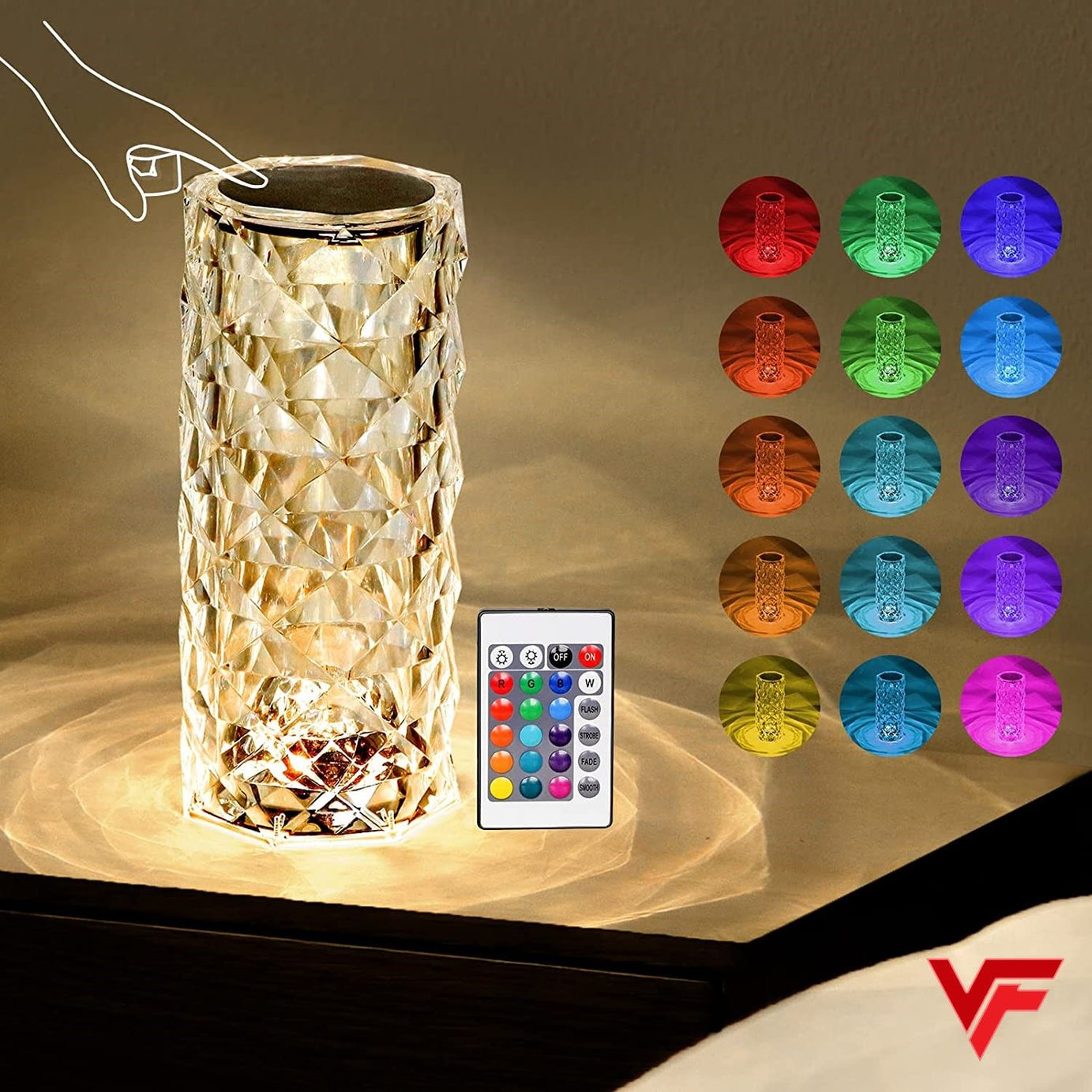 Crystal Diamond Table Lamp, Color Changing Touch Lamp USB Romantic Rose Diamond Table Lamps Remote Touch Creative Lights for Bedroom Living Room - Oshi.pk - Buy & Sell Online