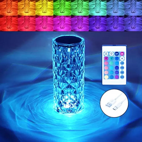 Crystal Diamond Table Lamp, Creative Rose Crystal Lamp, Multi-Color Touch Remote Control Led Atmosphere Table Lamp, USB Charging, for Bedroom/Bar/Rest - Oshi.pk - Buy & Sell Online