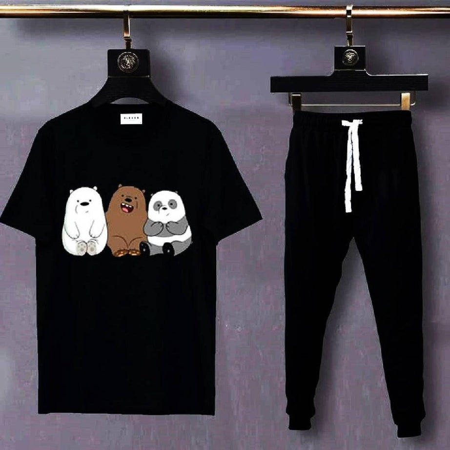 Cute Bear Tracksuit Printed Black T Shirt And Black Trouser Cotton Half Sleeves Summer Collection Top Quality - Oshi.pk - Buy & Sell Online