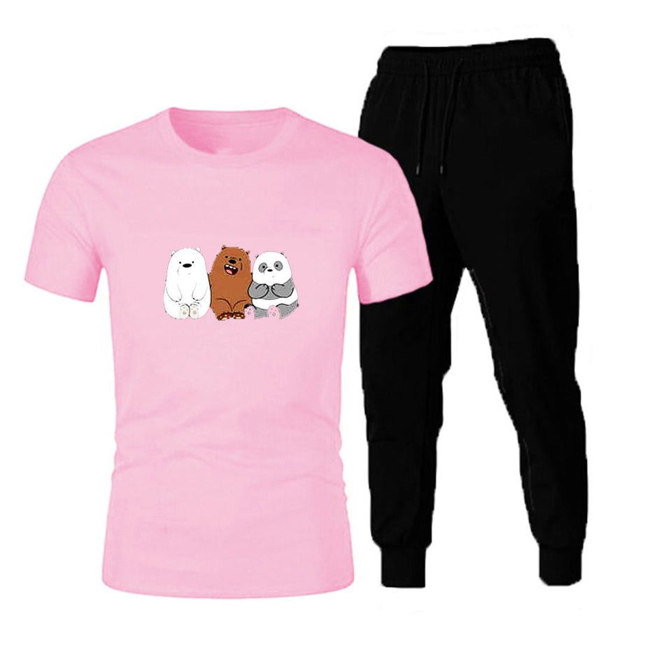 Cute Bear Tracksuit Printed Pink T Shirt And Black Trouser Cotton Half Sleeves Summer Collection Top Quality For Women - Oshi.pk - Buy & Sell Online