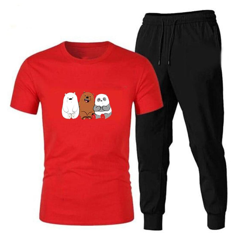 Cute Bear Tracksuit Printed Red T Shirt And Black Trouser Cotton Half Sleeves Summer Collection Top Quality - Oshi.pk - Buy & Sell Online