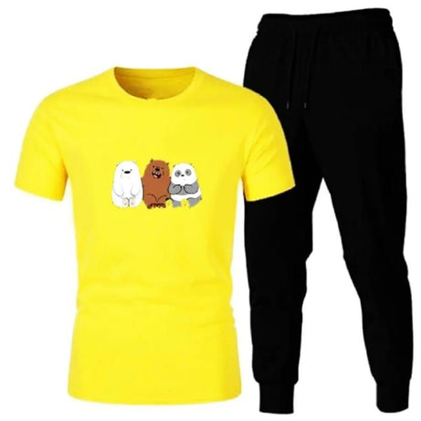 Cute Bears Tracksuit Printed Yellow T Shirt And Black Trouser Half Sleeves Summer Collection Top Quality - Oshi.pk - Buy & Sell Online