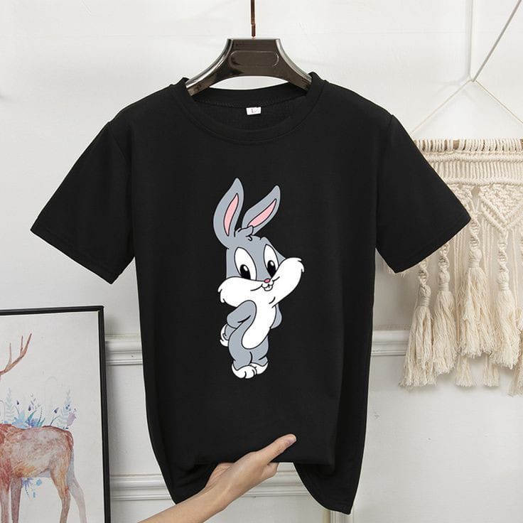 CUTE BUNNY RABBIT CARTOON TAGS Trendy Stylish Theme Tag Round neck Black Colored Smart fit T-shirt - Oshi.pk - Buy & Sell Online