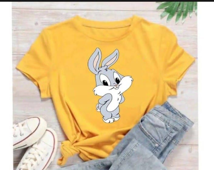 CUTE BUNNY RABBIT CARTOON TAGS Trendy Stylish Theme Tag Round neck Yellow Colored Smart fit T-shirt - Oshi.pk - Buy & Sell Online