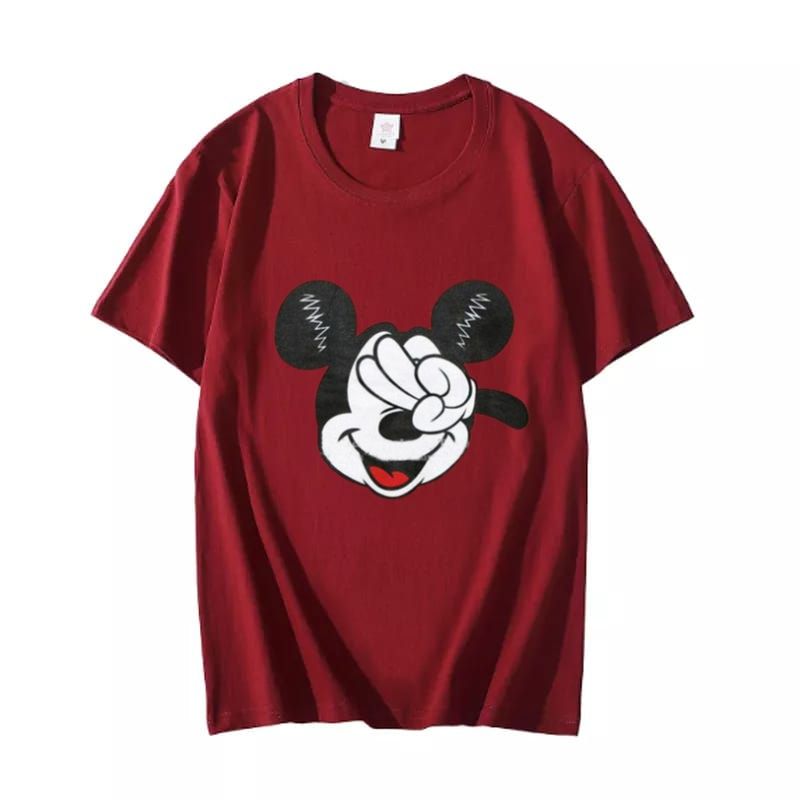 CUTE MICKEY DESIGN TAG Trendy Stylish Printed Amazing Maroon T-shirts Round Neck Short Sleeves Casual T-shirts - Oshi.pk - Buy & Sell Online
