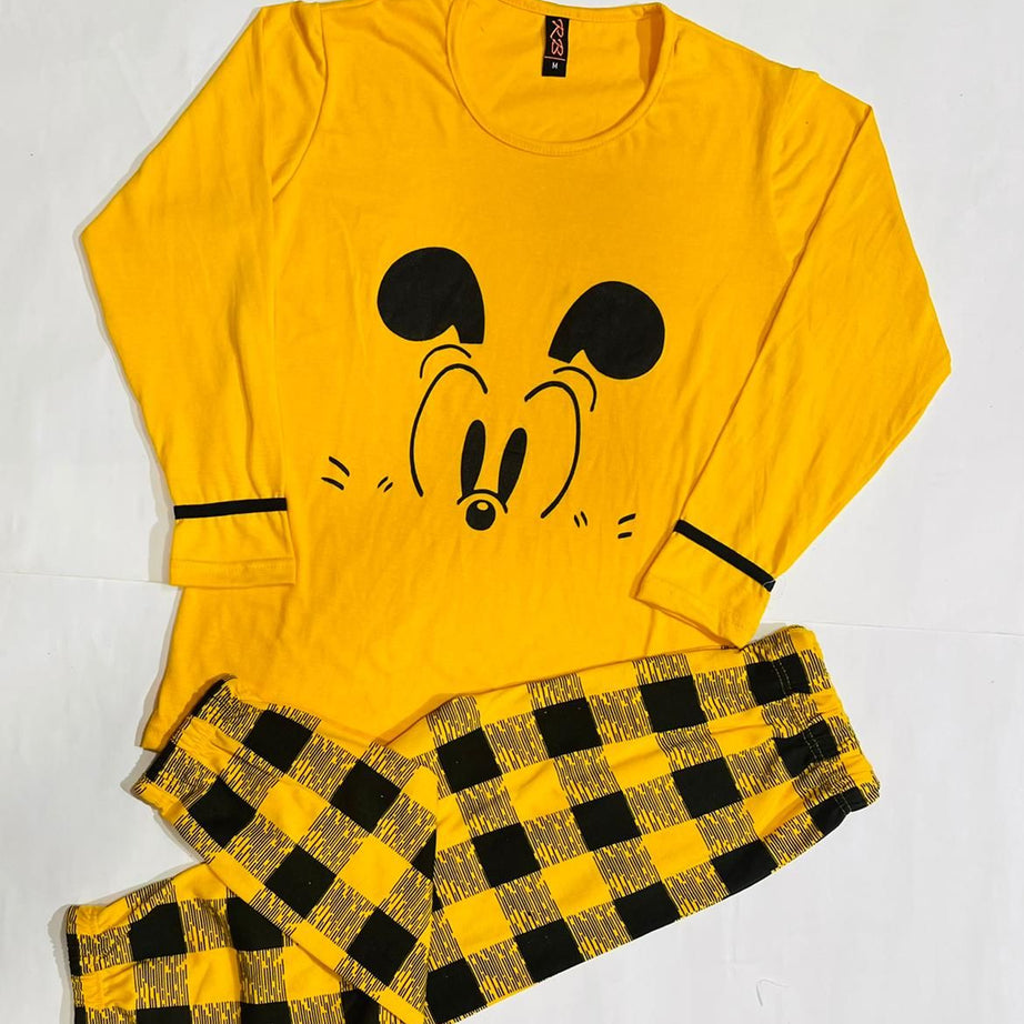 Yellow Mickey Mouse Print Full Sleeves Night Suit for Her Hk Outfits - Oshi.pk - Buy & Sell Online