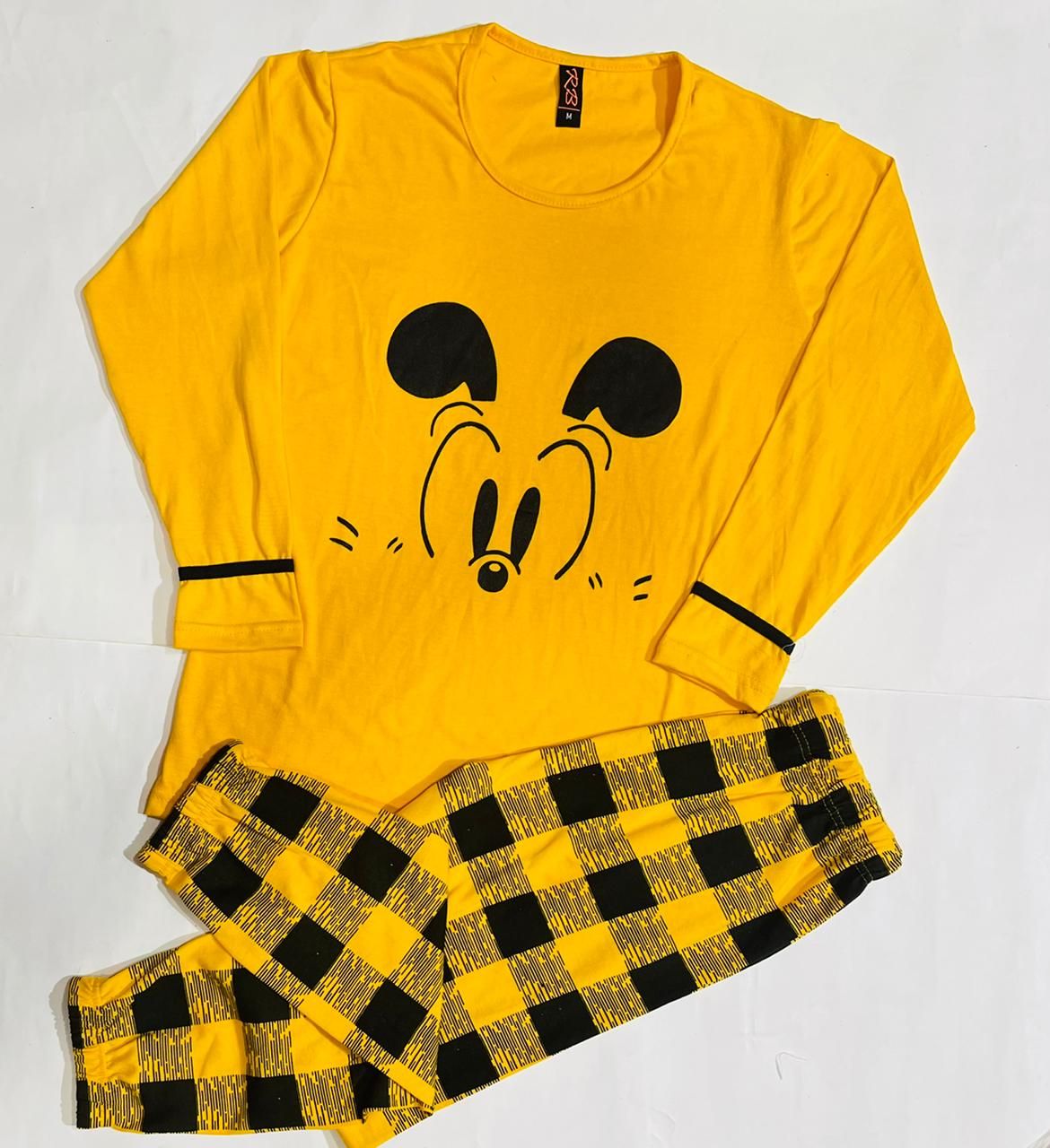 Yellow Mickey Mouse Print Full Sleeves Night Suit for Her Hk Outfits - Oshi.pk - Buy & Sell Online