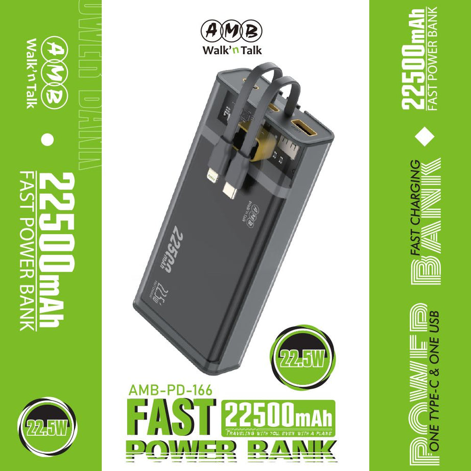 AMB Power Bank 22500mAh PD-166 (PD Fast Charge): High-Capacity Fast Charging Solution - Oshi.pk - Buy & Sell Online