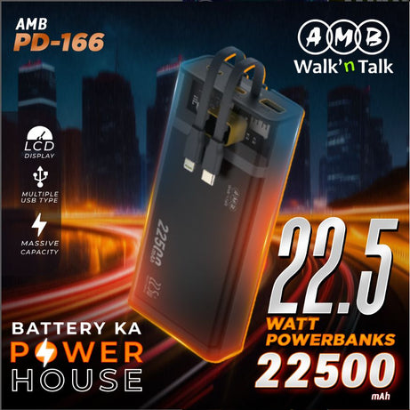AMB Power Bank 22500mAh PD-166 (PD Fast Charge): High-Capacity Fast Charging Solution - Oshi.pk - Buy & Sell Online