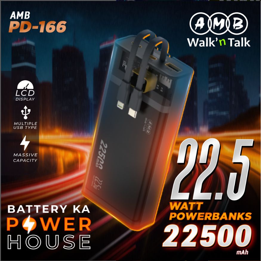 AMB Power Bank 22500mAh PD-166 (PD Fast Charge): High-Capacity Fast Charging Solution - Oshi.pk - Buy & Sell Online