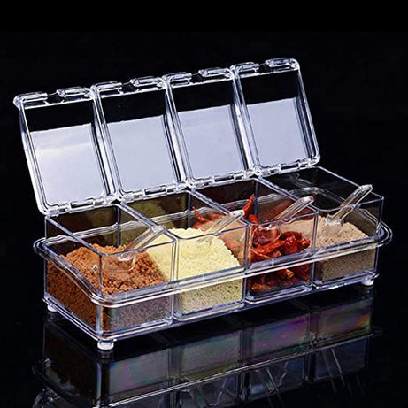 Set of 4 Kitchen Spice Box Set with Spoons and Covers