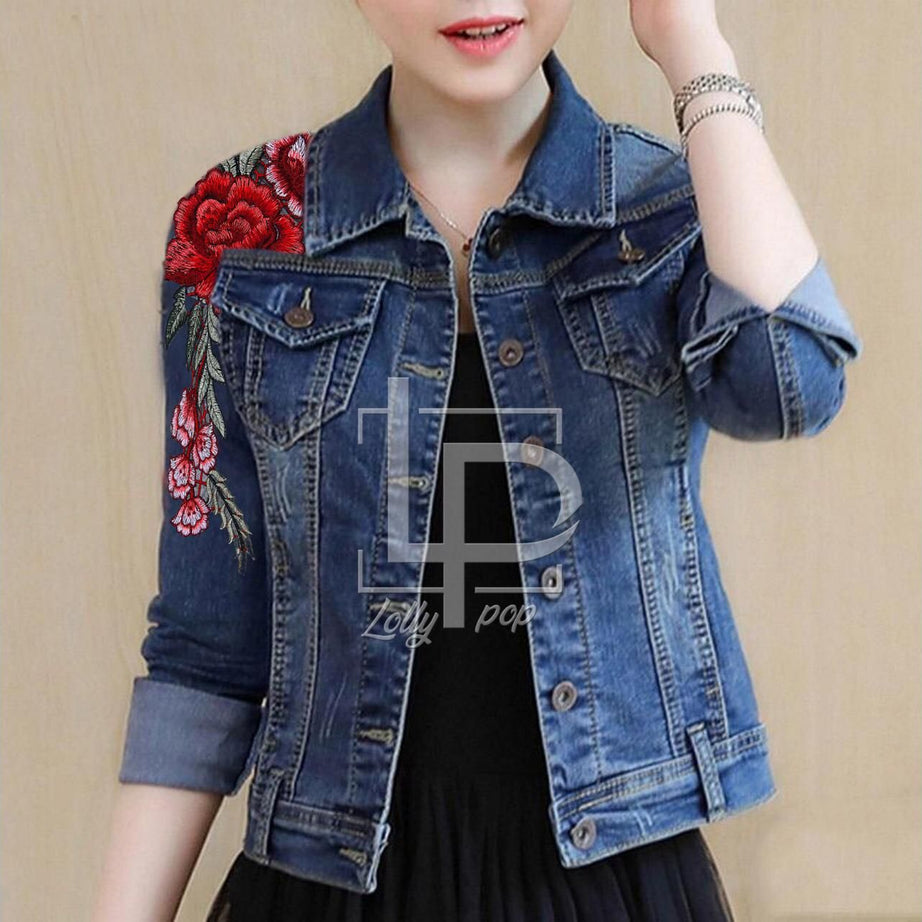 Denim Flower Jacket Winter For Her - Oshi.pk - Buy & Sell Online