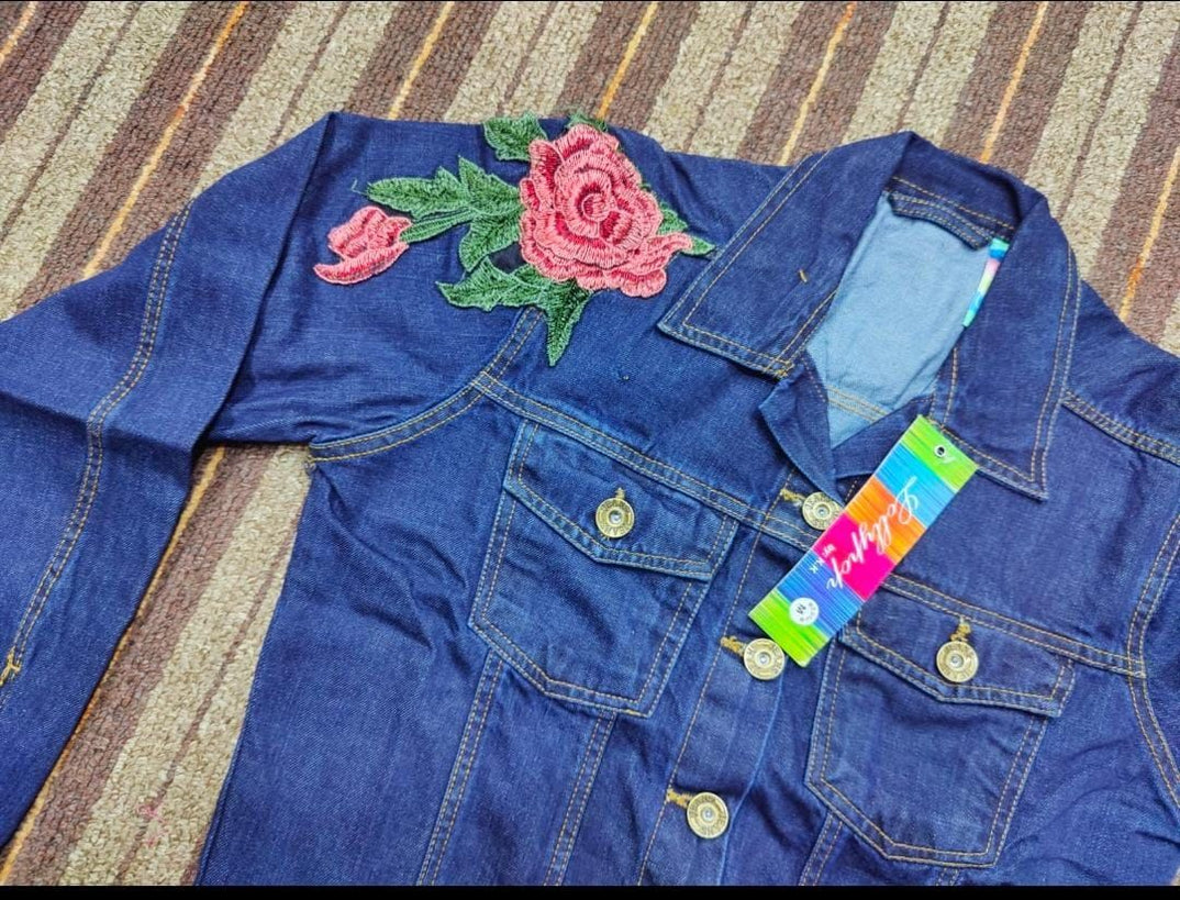 Denim Flower Jacket Winter For Her - Oshi.pk - Buy & Sell Online