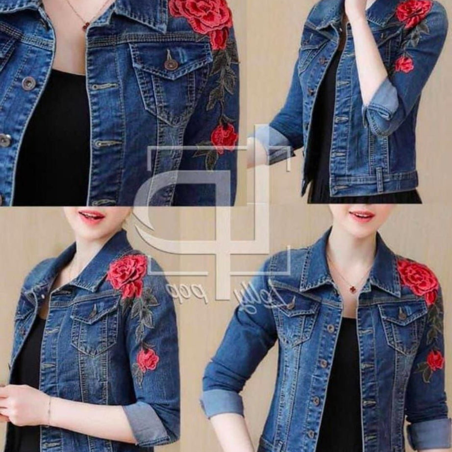 Denim Flower Jacket Winter For Her - Oshi.pk - Buy & Sell Online