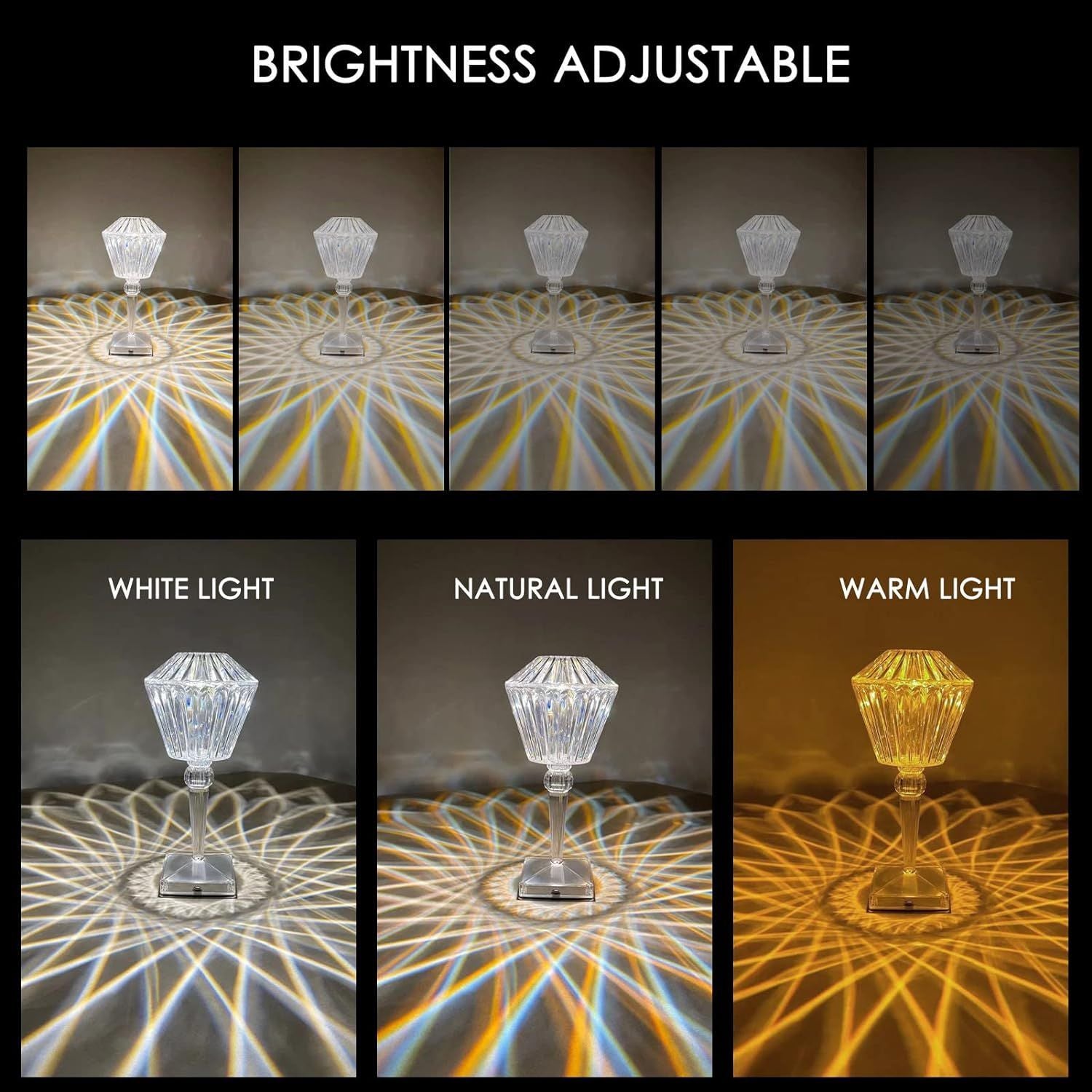 Diamond Crystal Acrylic Desk Lamp With USB Cable Bedside Desk Lamp Touching Control Portable Table Light 3 Lighting Colors Night Light For Bedroom Liv - Oshi.pk - Buy & Sell Online