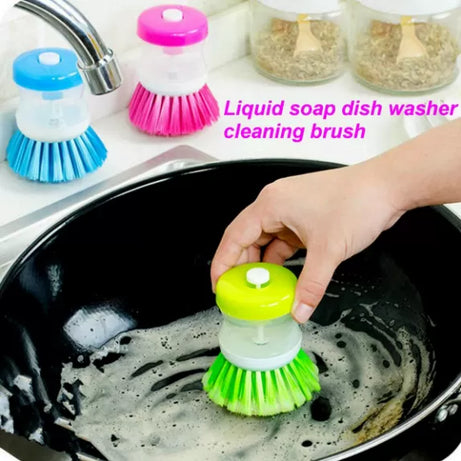 Dish Washing Brush With Soap Dispenser Plastic Pot Liquid Soap kitchen Dish Brush Scrubber - Oshi.pk - Buy & Sell Online