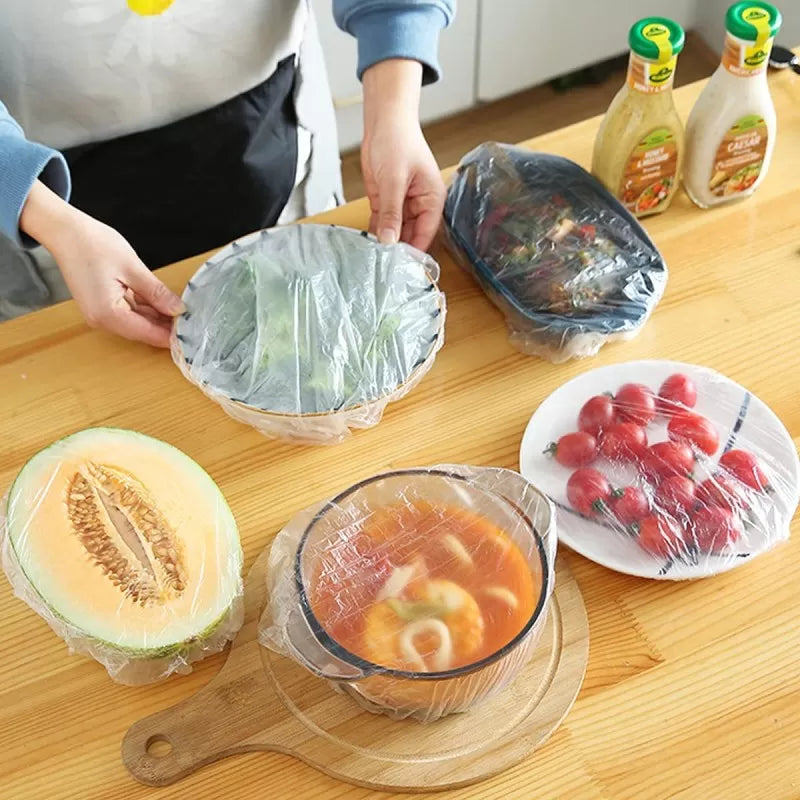 Disposable Cling Film Cover Elastic Food Cover 100+/- Pcs Disposable Bowl Covers Dish Plate Covers Transparent Universal Food Covers - Oshi.pk - Buy & Sell Online