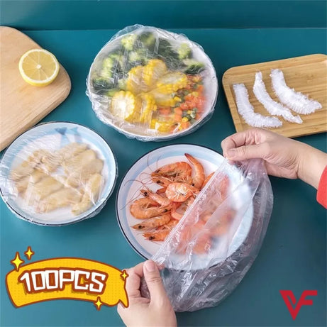 Disposable Cling Film Cover Elastic Food Cover 100+/- Pcs Disposable Bowl Covers Dish Plate Covers Transparent Universal Food Covers - Oshi.pk - Buy & Sell Online
