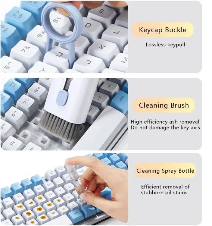 7 in 1 Computer Keyboard Cleaner Brush Kit Earphone Cleaning Pen For Headset Keyboard Cleaning Tools Cleaner Keycap Puller Kit Portable Multifunctiona - Oshi.pk - Buy & Sell Online