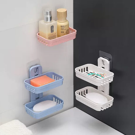 Double-layer Hollow Soap Holder Bathroom Drain Soap Box Suction Cup Soap Holder Wall Hanging Rack - Oshi.pk - Buy & Sell Online