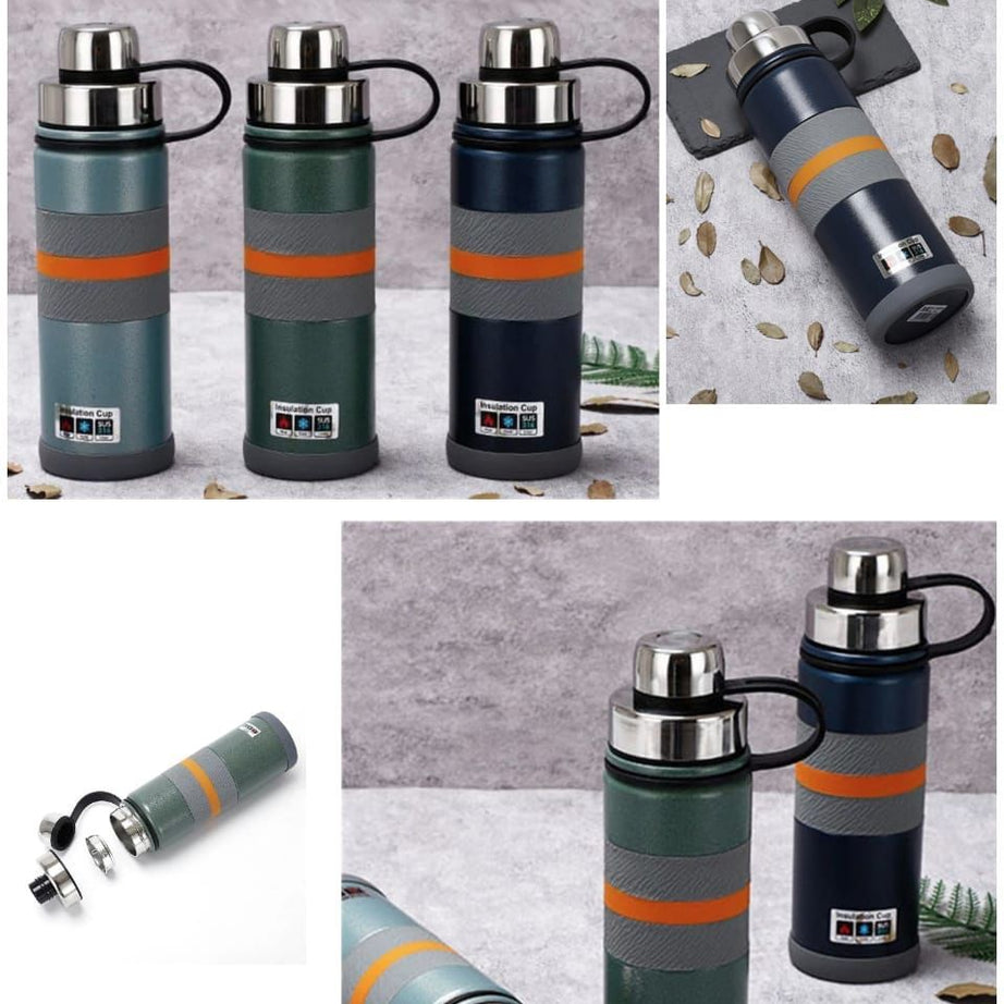 Double-Lid Warhead Vacuum Flask With Handle Double-Mouth Non-Slip Cup 304 Stainless Steel Vacuum Water Cup - Oshi.pk - Buy & Sell Online