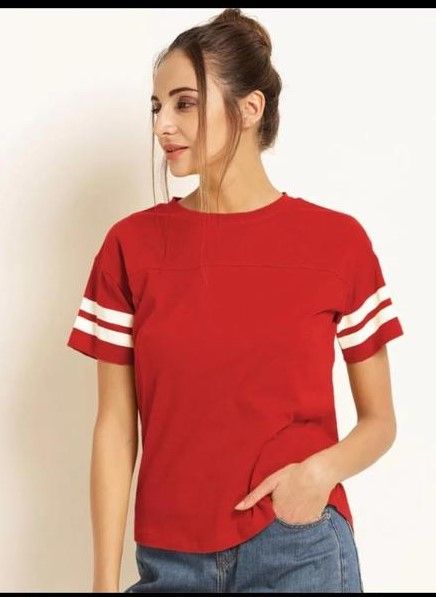 Double Stripes Half Sleeve Round Neck Red T-Shirt For Women - Oshi.pk - Buy & Sell Online