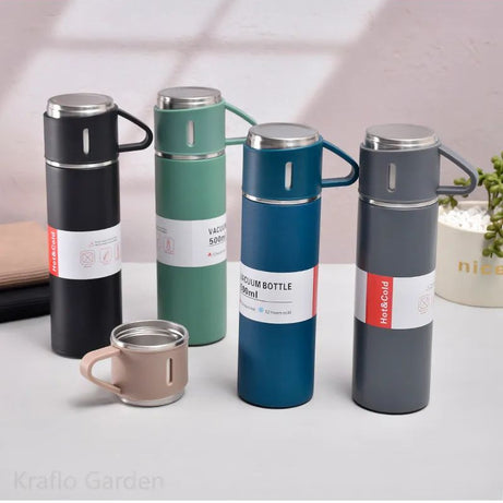Double Stainless Steel 500ML Water bottles 3 In 1 set of Thermos Mug Leak Proof Travel Flasks Cup Cup for Tea Water Coffee Thermos Caffe Gift Box - Oshi.pk - Buy & Sell Online